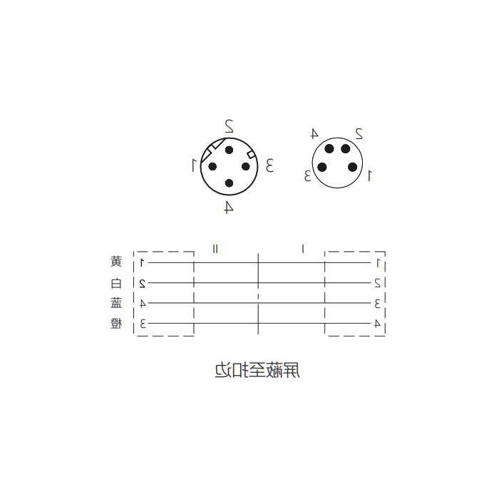 M8 straight 4Pin to M12 straight 4Pin (D-coded), double-ended pre-cast PVC non-flexible cable, shielded, green sheath, 0C3081-XXX